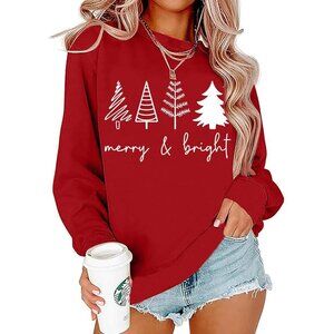 Women Christmas Sweatshirt Long Sleeve Tree Holiday Party Casual Top